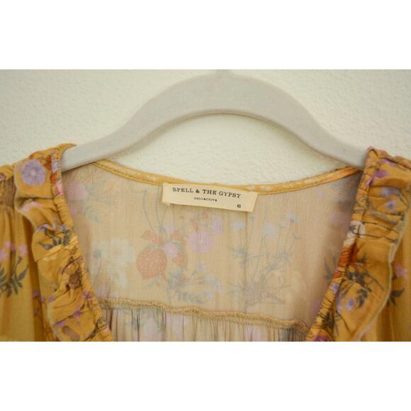 Spell & The Gypsy Wild Bloom Short Sleeve Dress Long Maxi Golden X Small - Picture 6 of 9